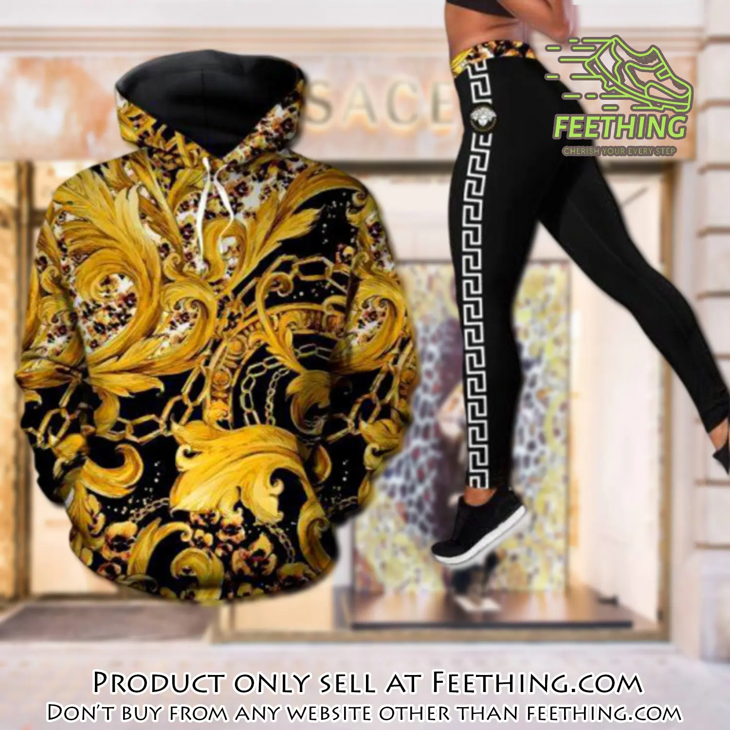 Gianni versace gold hoodie legging set luxury for women ft4259632